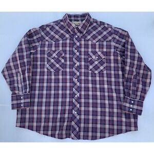 Vintage Wrangler Western Shirt Mens XXL 2XL Plaid Pearl Snap Cowboy Long Sleeve